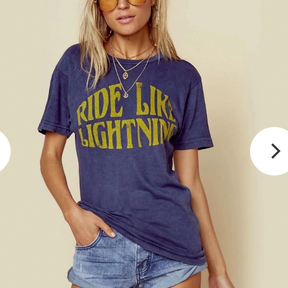 Life Graphic TEE Navy And Gold "RIDE LIKE LIGHTENING" SMALL